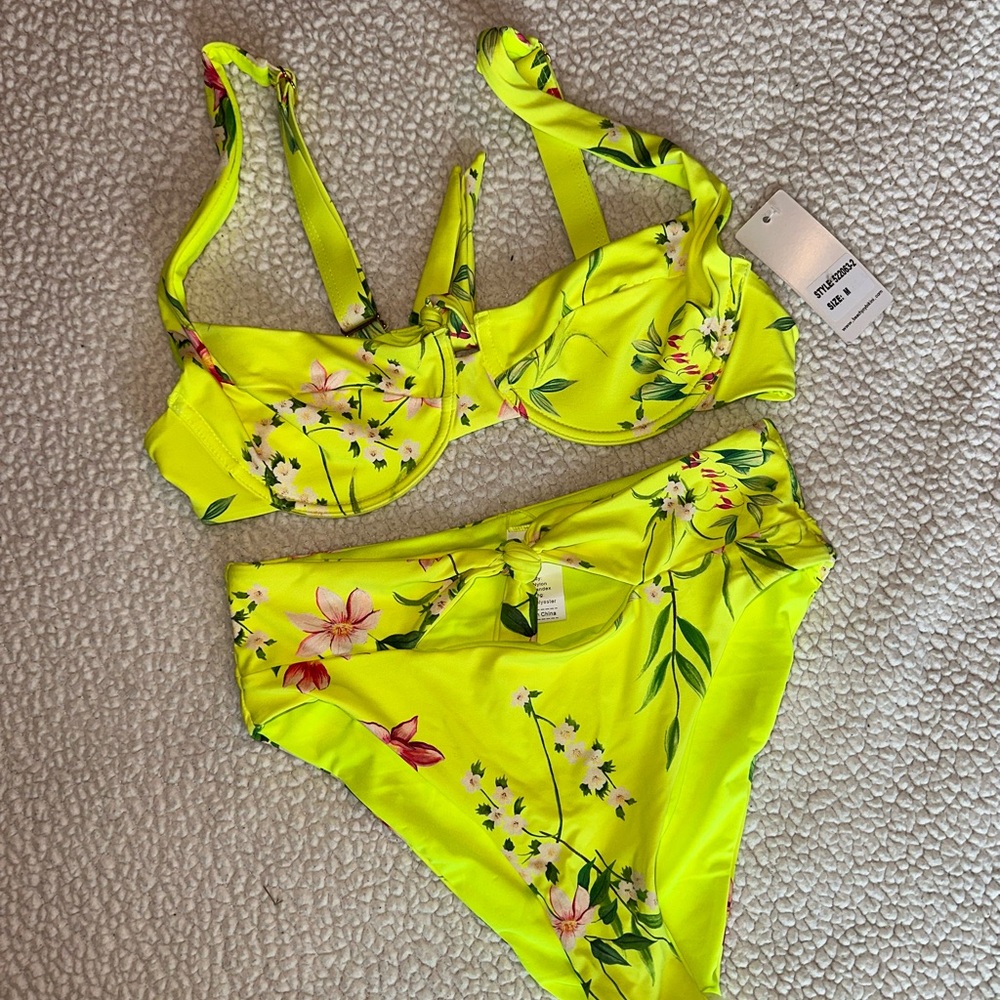 Neon Yellow Floral Bikini Set